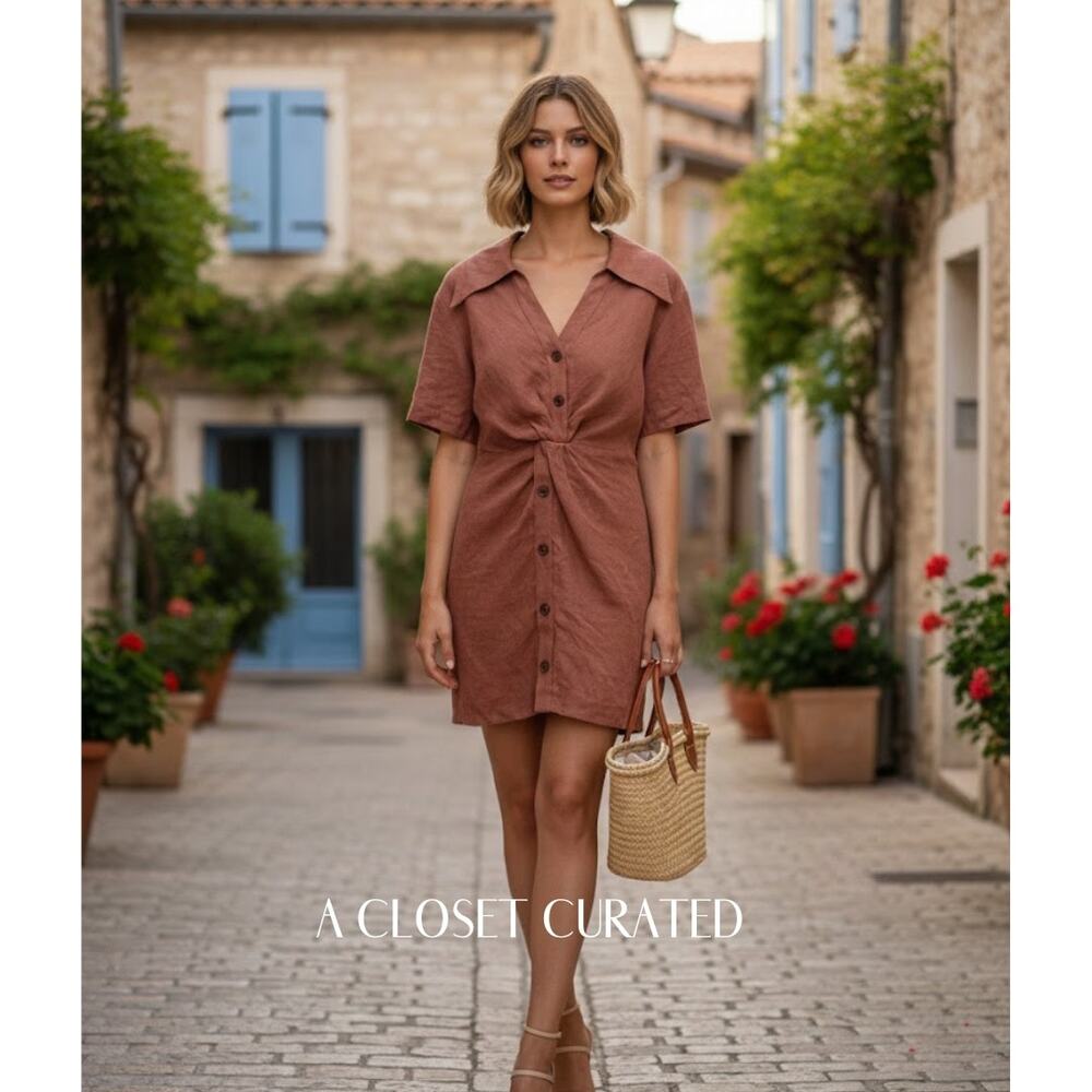 Nanushka Taiga Linen Mini Dress Small Brown NEW